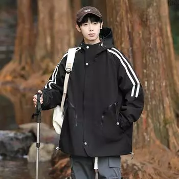 Весна и осень Новая ветрозащитная куртка Tooling Куртка с капюшоном Спортивная мужская свободная верхняя часть Charge S чёрный