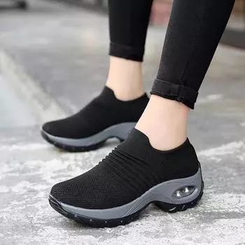 Spring and autumn new women s fly-woven breathable casual shoes platform shoes soft-soled walking shoes one-pedal home shoes women s shoes 35