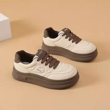 Spring and Autumn new women s round head low-top trend platform bread shoes casual fashion simple board shoes women 35