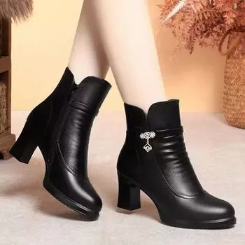 Spring and autumn new women s shoes zipper metal buckle Martin boots European and American fashion boots trend thin high heel medium boots 35 чёрный