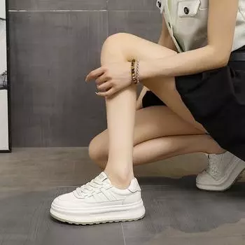 Spring and Autumn new women s shoes platform sports moral training breathable retro casual fashion show height single shoes trend Forre 35 белый