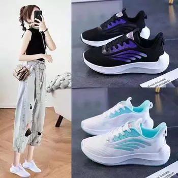 Spring and autumn new women s sports shoes mesh breathable casual shoes trendy versatile running shoes soft-soled shoes women s shoes 36