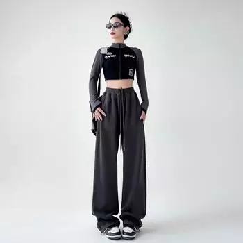 Spring and Autumn Pants Women s New Casual Pants Women s Straight Pants Wide Leg Pants Tie Sweatpants S