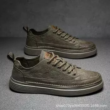 Spring and Autumn popular men s shoes, versatile black casual leather shoes for men, low-top waterproof board shoes, work shoes, light sports shoes 39 чёрный