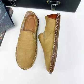 Spring and Autumn Real Men s Shoes Soft Surface Leather Soft Sole Non-slip Dad Shoes Handmade Retro Versatile Breathable Business Casual Leather Shoes 38