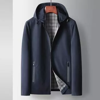 Весенне-осенняя куртка со съемной шапкой, легкая, роскошная, деловая, молодежная, повседневная, ветрозащитная, однотонная куртка 170 чёрный