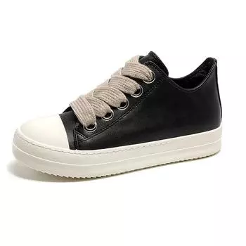Spring and Autumn s new men s leather lace-up casual shoes fashionable square toe breathable walking shoe anti - slip flat shoes 37 чёрный