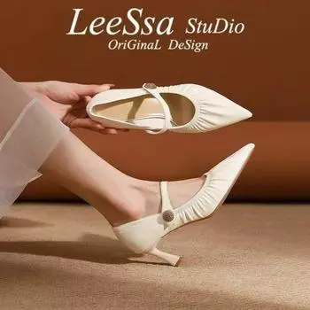 Весенне-осенний сезон, новая мода, заостренная, однотонная, жемчужная, светлая верхняя одежда из кожи, женские туфли на высоком каблуке 35