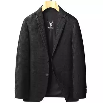 Весна и осень тонкий мужской повседневный костюм из жатого ситца дышащий не требующий глажки эластичный мужской пиджак M чёрный