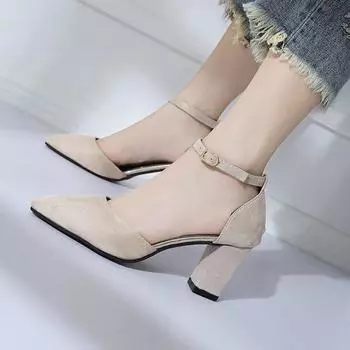 Spring and Autumn Shoes for Women Casual Solid Color Slip-On Ankle Boots Fashion Round Toe Party Shoes Square Heel High Heels 34 бежевый