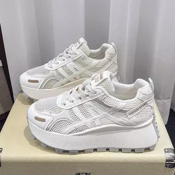 Spring and Autumn Soft Leather Double Mesh Small Height Increasing Shoes Fashion Casual Lightweight Platform Forrest Gump Shoes Sneakers Women s Shoes 35