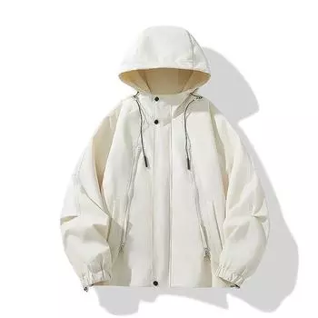 Spring and autumn solid color jacket for couples, men s functional style workwear, outdoor fashion hooded jacket, casual and versatile men s clothing L