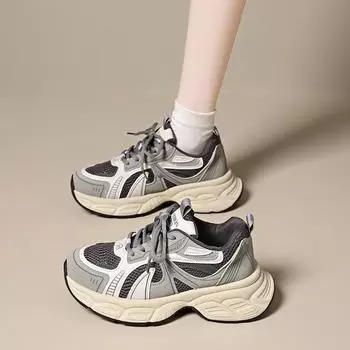 Spring and Autumn Sports Women s Shoes Daddy Breathable Mesh Thick-soled Korean Version Muffin Bottom Student Casual Little White Forrest Gump Shoes 35 красный