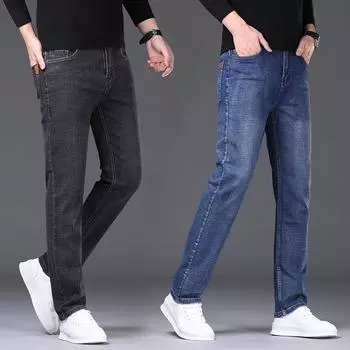 Весенне-осенний стиль, высококачественные джинсы из денима для мужчин, прямой крой, эластичные и повседневные мужские джинсовые брюки 28