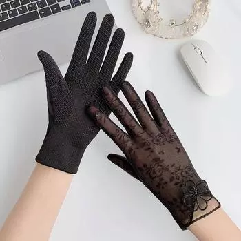 Spring and Autumn Sun Protection Gloves Summer Thin Women s Driving UV Protection Cycling Electric Car Ice Silk Tram Summer Thin A8-21 Black One size