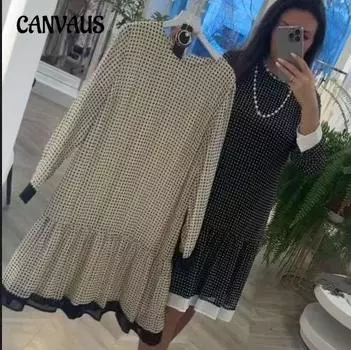 Spring and Autumn Temperament Elegant Fashion Loose Round Neck Plus Size Polka Dot Women s Dress