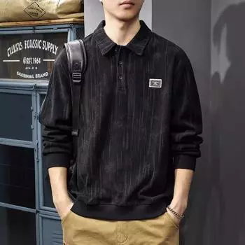 Весенне-осенняя фактура плотный вязаный свитер мужской американский принтованный Пол рубашка осенняя свободная рубашка поло с длинным рукавом M верблюд