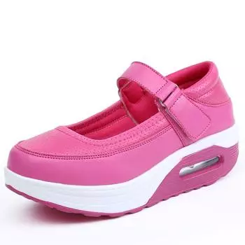 Spring and autumn thick bottom increase women walking casual sports shoes leather surface non-slip breathable fashion woman 35