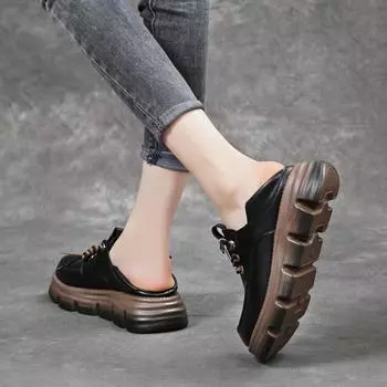 Весенние и осенние лоферы из мягкой кожи с толстой подошвой для женщин 35 чёрный