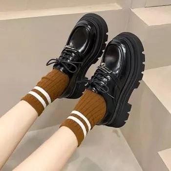 Spring and Autumn Thick Soled British Style Loafers 35 чёрный