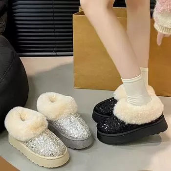 Весенние и осенние теплые зимние ботинки на толстой подошве для женщин, толстые теплые блестящие хлопковые туфли для удобной верхней одежды и повседневной обуви Fury 42 чёрный