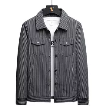 Весенне-осенняя тонкая куртка для бизнеса и отдыха, облегающая молодежная полосатая куртка с лацканами M зелёный