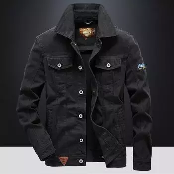 Spring and Autumn Thin Youth Casual Blue Plain Loose Single-breasted Side Seam Pocket Cotton Denim Jacket M