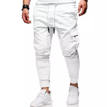 Spring and Autumn Three Dimensional Patch Bag Small Leg Pants with Tie Rope, Elastic, Athletic, Pants, Long Casual Pants, Slow Running Pants XXXXL белый