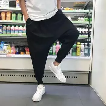Spring and Autumn Trend Edition Hip Hop Style Drawstring High Waist Low Crotch Loose Oversized Haren Pants XXXXXL чёрный