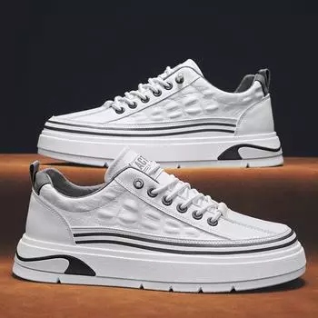 Spring and autumn trend summer student little white shoes casual shoes leather board shoes men s shoes heightening retro versatile sports shoes 39 чёрный