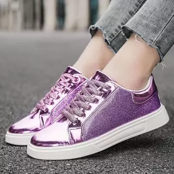 Весенние и осенние модные повседневные туфли на толстой подошве, новые яркие модные низкие женские туфли со шнуровкой и плоской подошвой 36 золотой