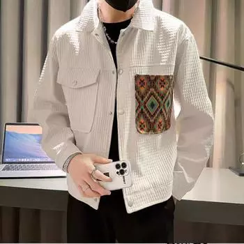 Весенне-осенняя вафельная куртка мужская куртка с карманами M чёрный