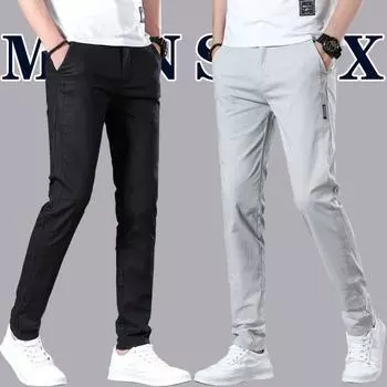 Spring And Autumn Winter Ice Silk/Plush Thick Casual Pants Men S Elastic Pants Fashion Sports Pants 28 синий