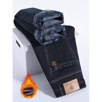 Spring And Autumn Winter New Men S Plush Jeans Slimming Straight Stretch Business Versatile Long Pants 28