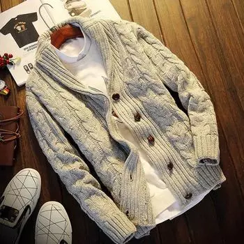 Spring And Autumn Winter New Men S Flip Collar Cardigan Coat Sweater Fashion Style Youth Long Sleeve Knitted Sweater M бежевый