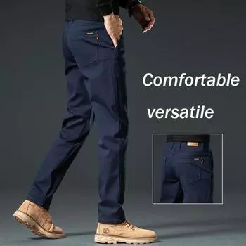 Spring And Autumn Winter Plush Thickened/Regular High End Men S Casual Pants Versatile Slim Fit Straight Leg Western Pants Business Pants 28 серый