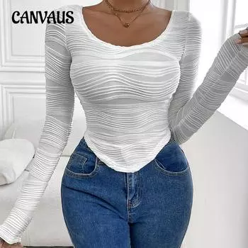 Весенне-осенняя женская блузка с круглым вырезом, тонкий сексуальный топ S белый