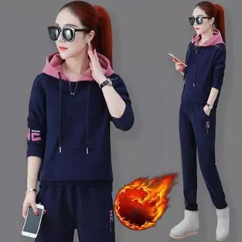 Spring and Autumn Women s Embroidered Loose Sweatshirt Casual Two-piece Suit XXXL красный