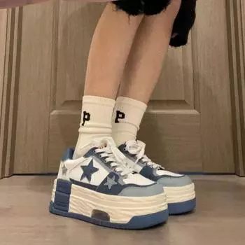 Spring and Autumn Women s New Versatile Thick Sole Elevated Casual Board Shoes Comfortable and Durable Running and Sports Shoes 35 синий