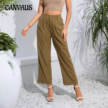 Весенние и осенние женские брюки Simple Temperament с высокой талией, прямые повседневные вельветовые брюки S абрикосовый