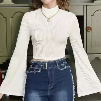 Spring and Autumn Women s Printed Sexy Lace Thick Long Sleeved T-shirt Knitted Sweater S