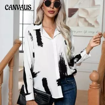 Весенне-осенняя женская рубашка с абстрактным принтом и длинным рукавом S белый