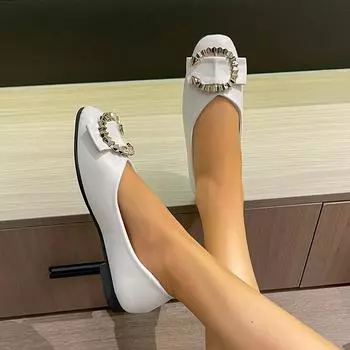 Spring and Autumn Women s Shoes Fashion Square Toe Shallow Mouth Solid Color Low Heel Metal Decorated Slip-On Women s Flat Shoes 35 зелёный