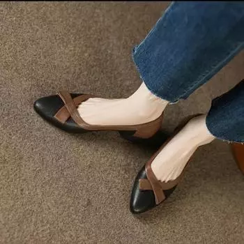 Spring and Autumn Women s Shoes Fashion Pointed Toe Shallow Mouth Medium Heel Color Block Bow Slip-On Women s High Heels 35