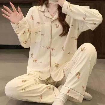 Spring and Autumn Women s Sweet Tulip Pajamas Homewear Set Girls Long Sleeve Thin Sweet and Cute Student Pajamas Homewear M
