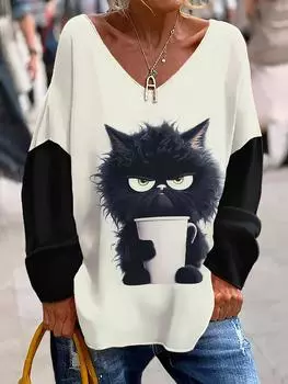 Spring and Autumn Women s V-neck Long-sleeved T-shirt Fashionable Casual Wear S