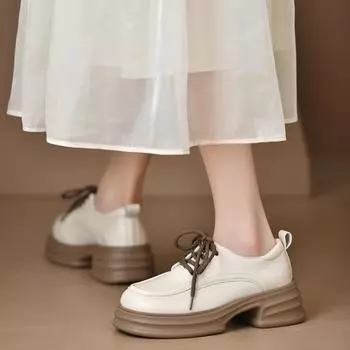 Весенние и осенние женские туфли Маленькие кожаные туфли Модные повседневные туфли в ретро-британском стиле с толстой подошвой и неглубокой уздечкой 35 покинуть белый