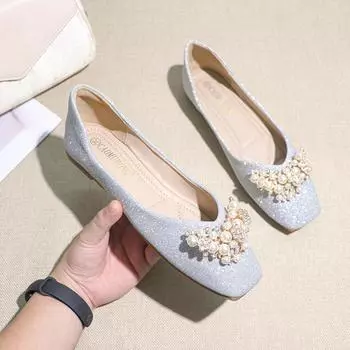 Женская обувь весна и осень свадебные туфли туфли на плоской подошве новые повседневные простые универсальные туфли с квадратным носком и неглубоким воротом 2024 34