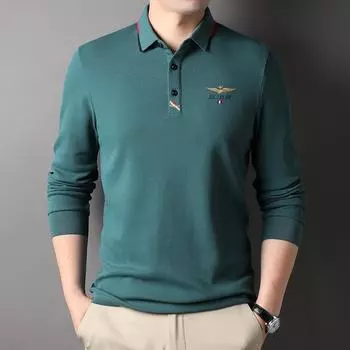 Spring and Autumn Young and Middle-Aged Men s Long-Sleeved T-shirt Lapel Thin Cotton Polo Shirt New Men s Top Bottoming Shirt M