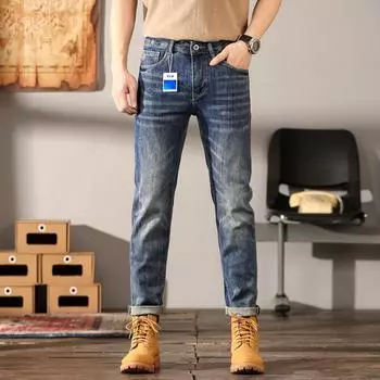 Spring And Autumn Zipper Heavy Duty Water Washed Nostalgic Retro Jeans Men S Korean Version Slim Fit Versatile Small Leg Pants 28